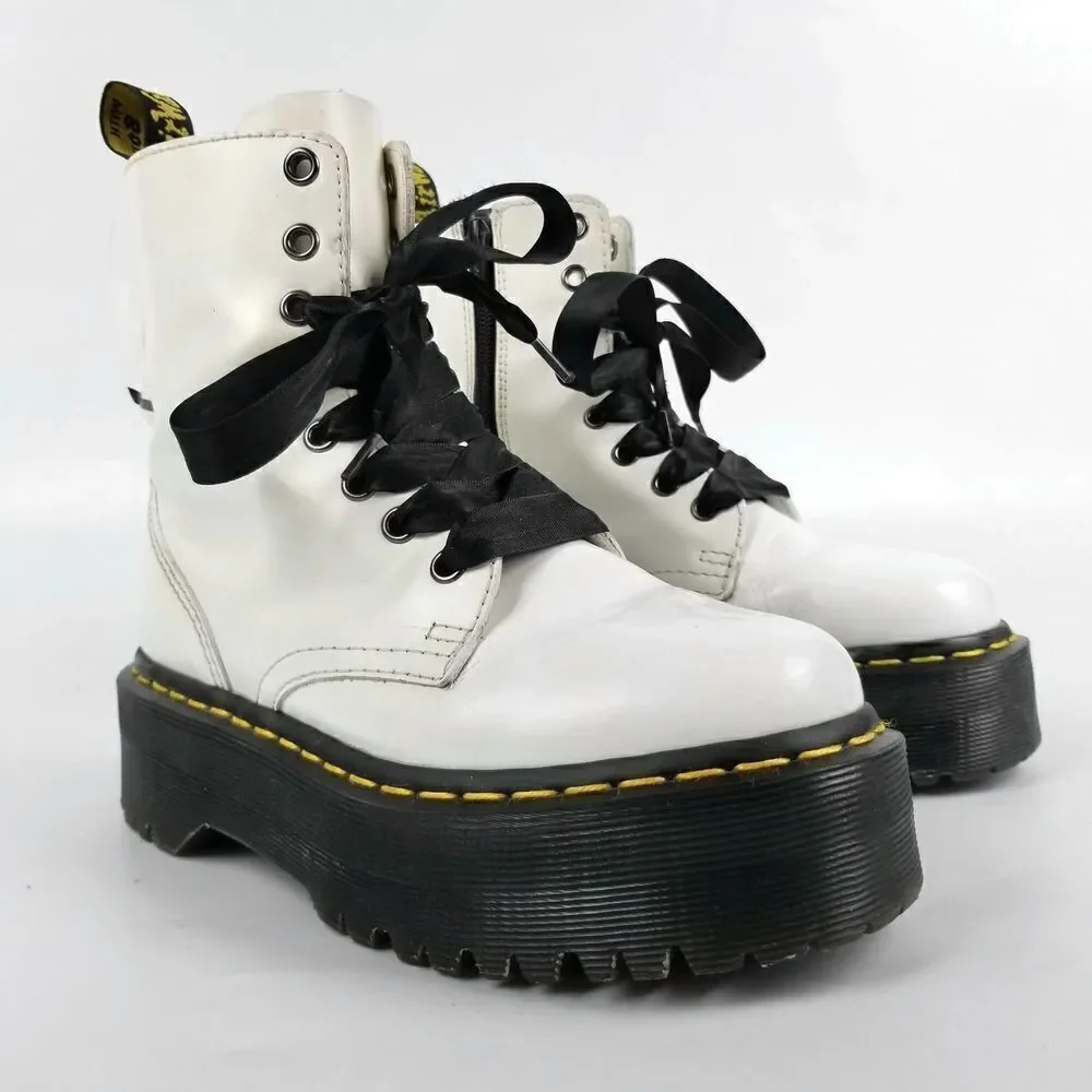 Dr. Martens Jadon Ribbon Dolls Kill White Leather Platform Combat Boots 5 Grunge